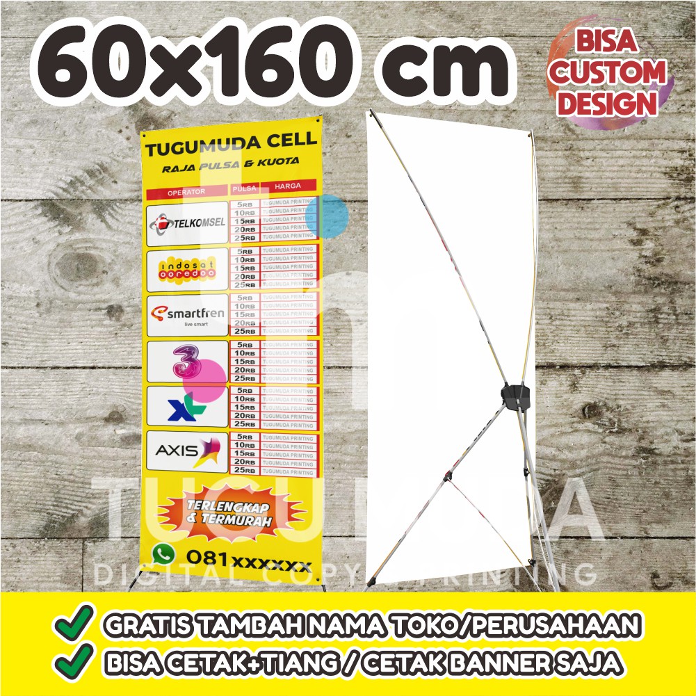 Cetak Y-Banner Outdoor|Standing Banner 60x160cm -TABEL HARGA KONTER PULSA/KUOTA/HP-BISA DITULIS