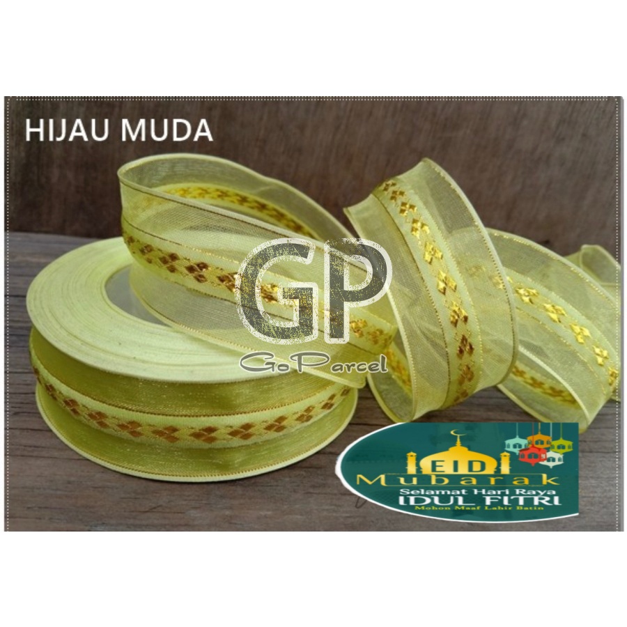 ( 1 Meter ) ORGANDY GOLD BORDER RIBBON - PITA ORGANDI ORGANZA BORDER EMAS EDISI LEBARAN IDUL FITRI HAPPY IDUL ADHA EID MUBARAK HIASAN KADO PARSEL PARCEL HAMPERS SNACK SOUVENIR