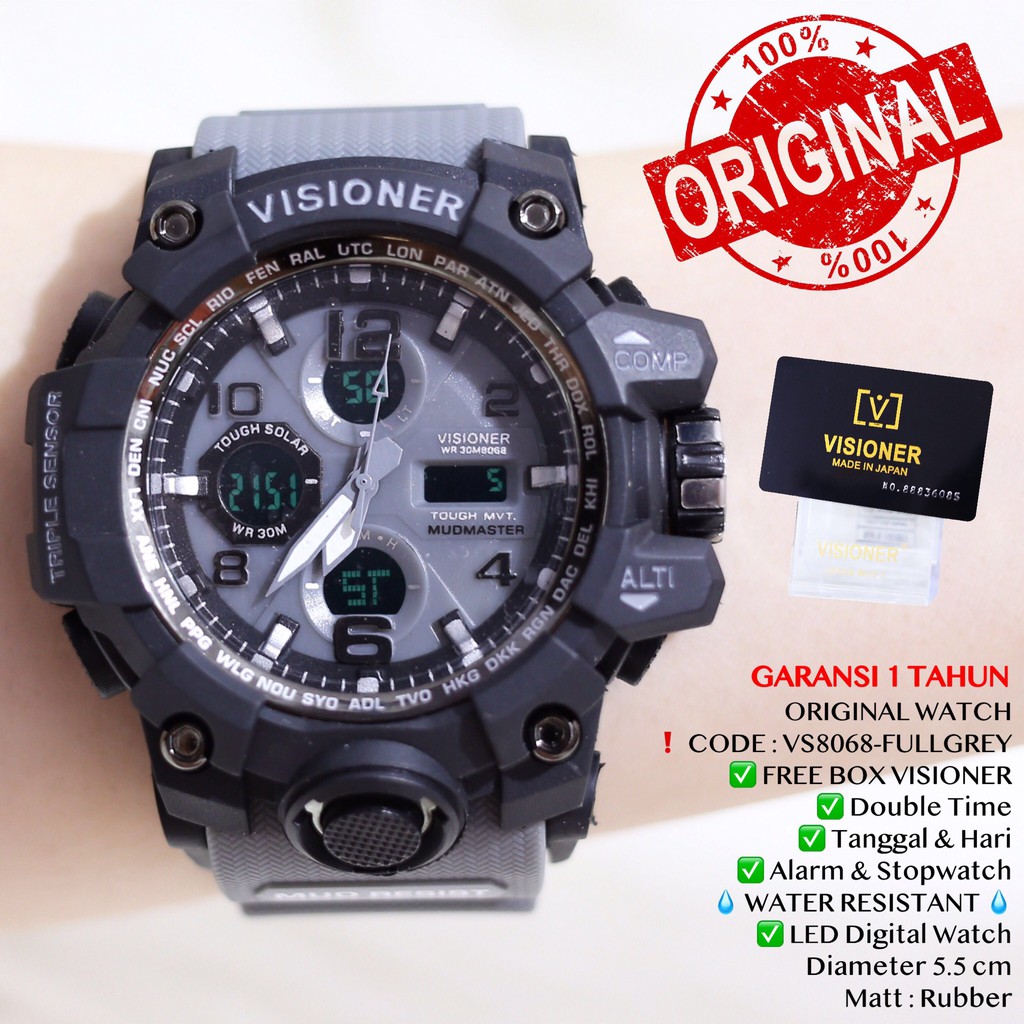 Jam tangan Pria ORIGINAL VISIONER WATCH Digital LED Rubber tahan air GARANSI VS8068