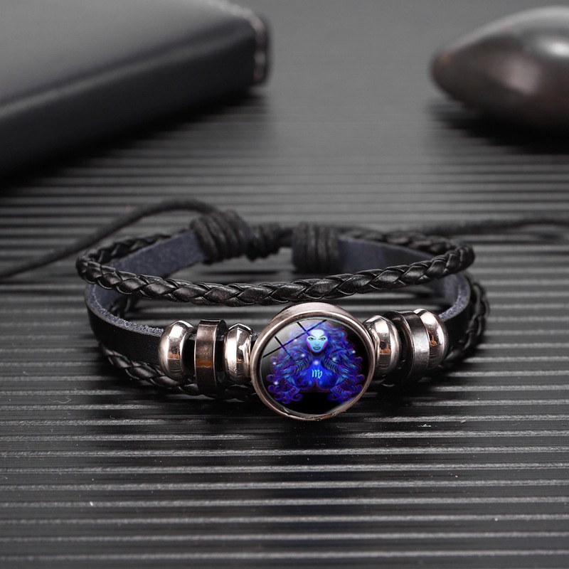 Gelang Kulit Multilayer Desain 12 Zodiak Gaya Vintage Untuk Pria Dan Wanita