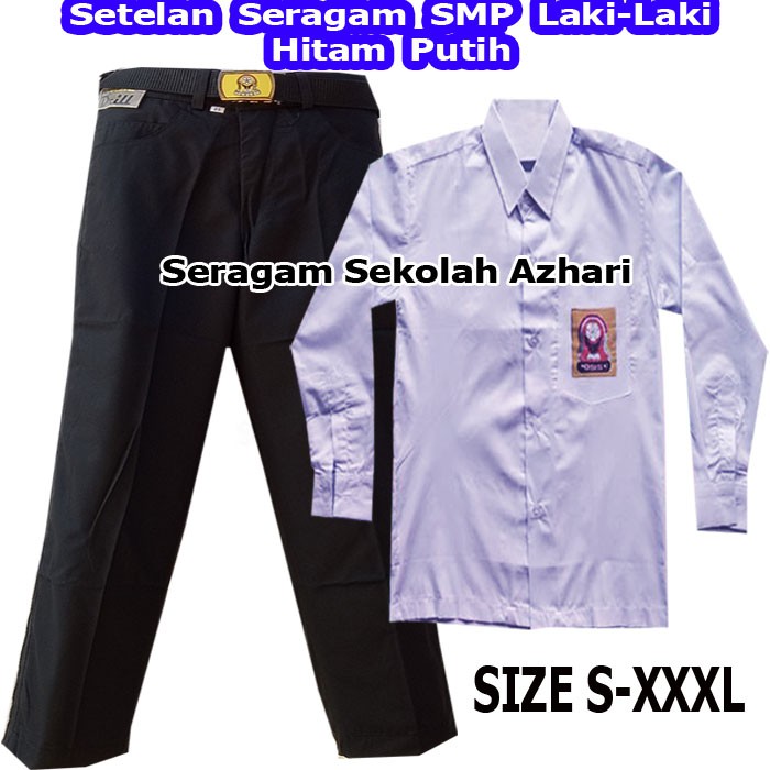 SETELAN SERAGAM SMP LAKI LAKI HITAM PUTIH LENGAN PANJANG -SERAGAM SEKOLAH SMP PANJANG LAKI LAKI-SERA