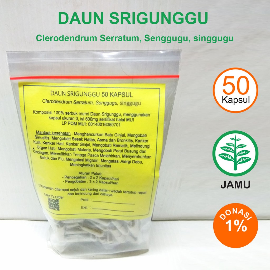 

DAUN SRIGUNGGU KAPSUL Batu Ginjal Asma Sinusitis Migrain Kanker Malaria Batuk Flu