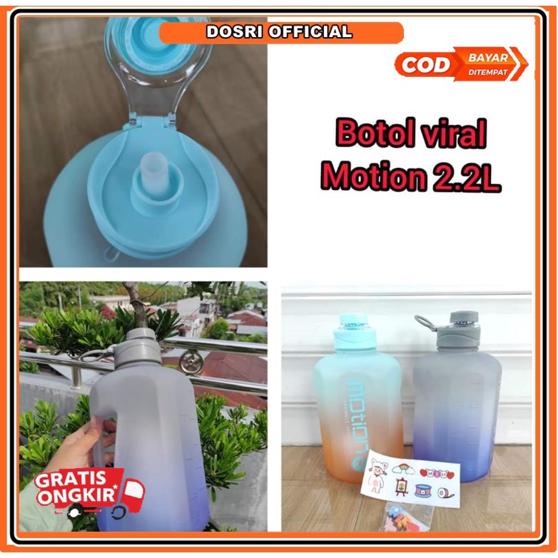 [BISA COD] Botol Motion 2200ml JUMBO FREE POUCH STICKER Botol Minum Motivasi Sport Gradasi Botol Korea Viral 2,2L