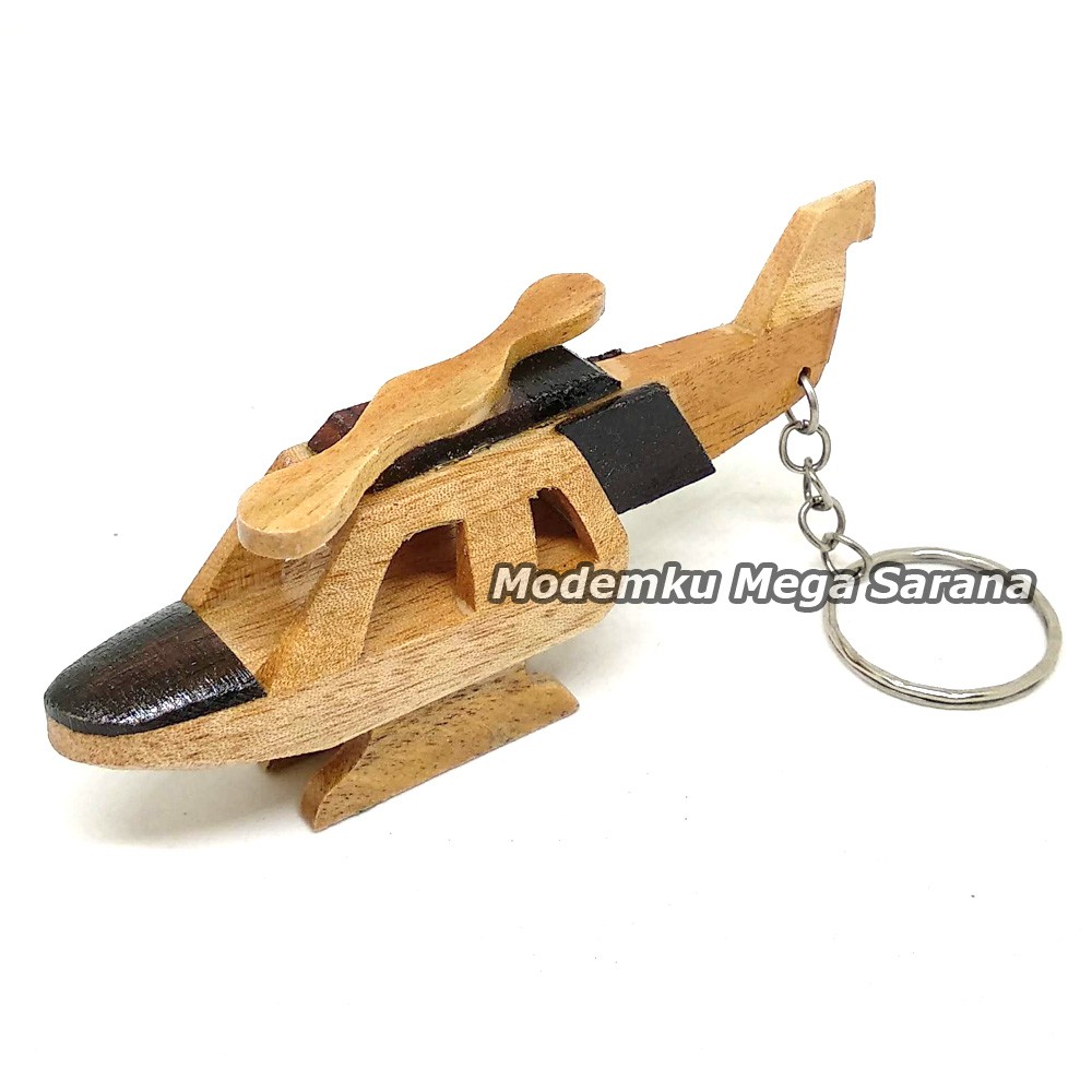 Souvenir Gantungan Kunci Pesawat Helikopter Kayu - Isi 10pcs