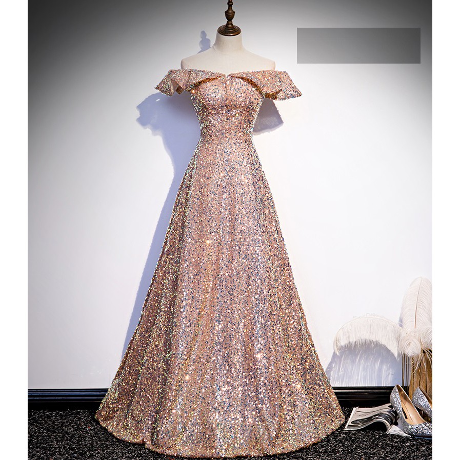 Gaun Pesta 2104011 Rose Gold Pink Sabrina Party Dress