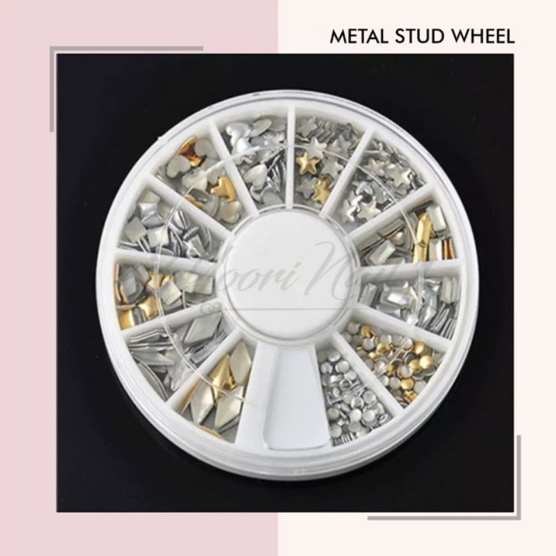 Metal stud wheel nail art studed square heart star circle stud metal