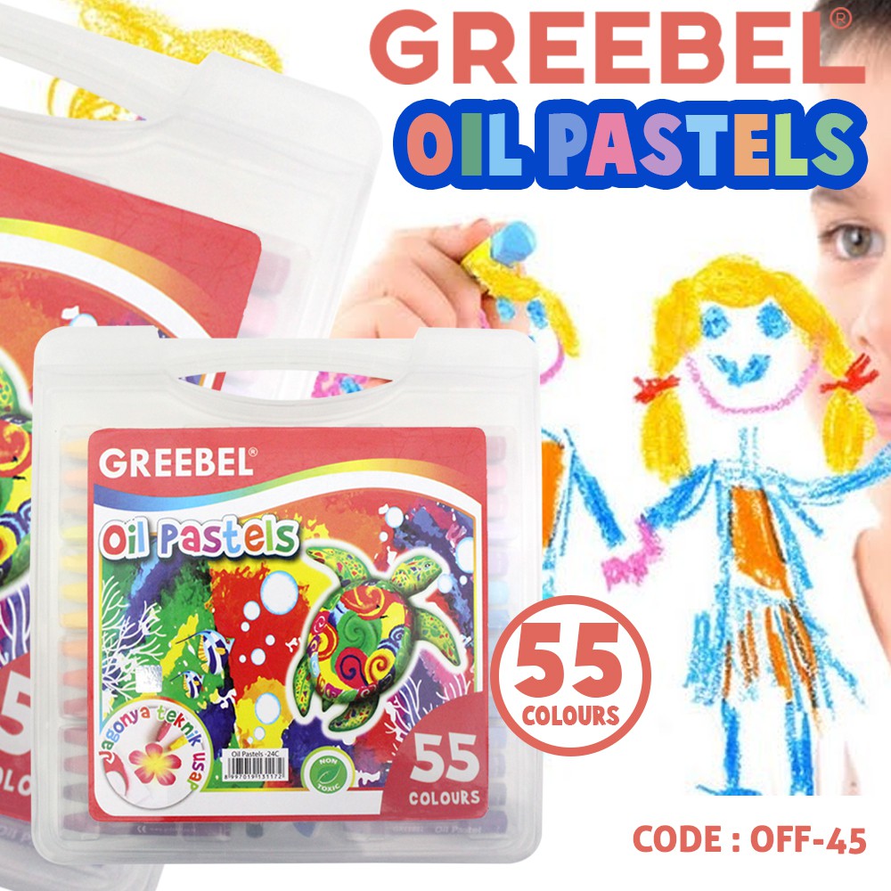 OFF-45 | GREEBEL 55 WARNA Crayon Oil Pastel Set 55 Color Alat Kesenian Menggambar