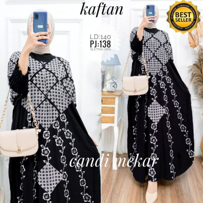 Kaftan Wanita Jumbo Batik Cap Candi Mekar Rayon Premium LD 140 Gamis Bigsize Maxi Dress Kekinian