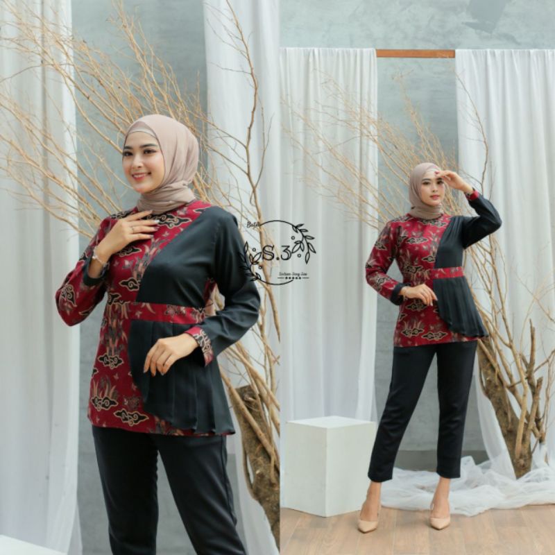 Blus Batik Kombinasi Baju Batik Wanita Terbaru Atasan Batik Amelia Blouse