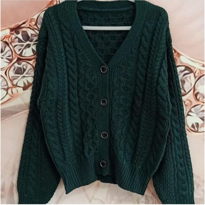 Cardigan Cable Callonade Emerald Cardigan Rajut Tebal Cardigan Cable Callonade Emerald Cardigan Rajut Tebal