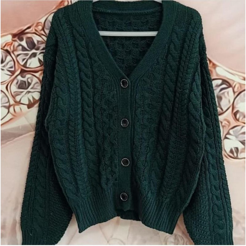  Cardigan  Cable Callonade Emerald Cardigan Rajut Tebal  