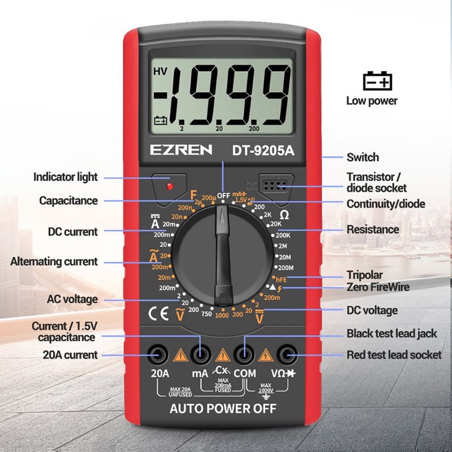 Multimeter Digital Avometer Digital Multitester DT-9205A DT 9205 A EZREN