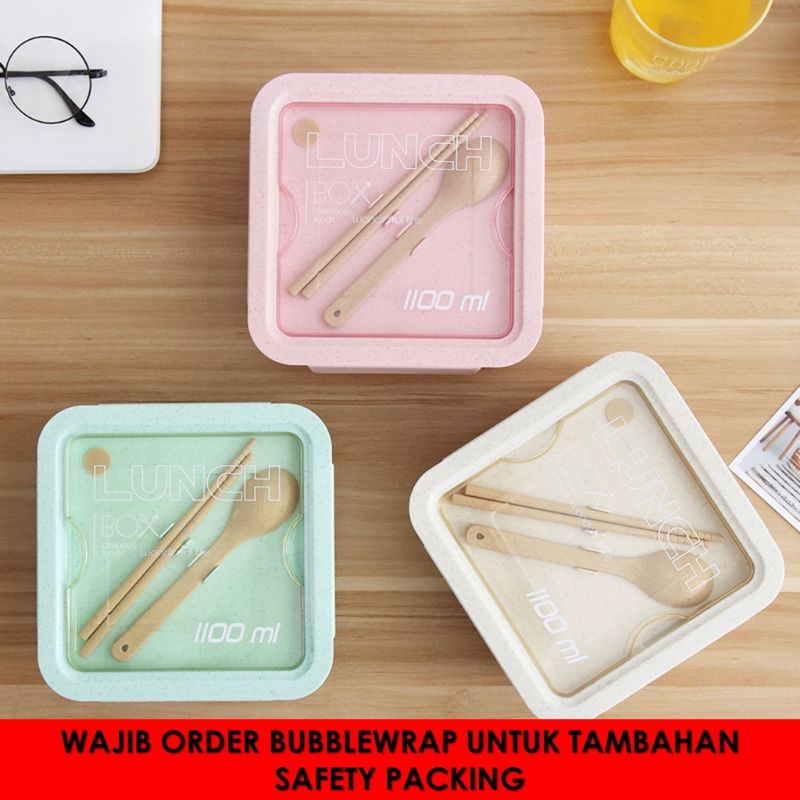 0KOTAK MAKAN LUNCH BOX SET 1100 3 IN 1 BPA FREE / RANTANG MAKANAN /BAHAN JERAMI