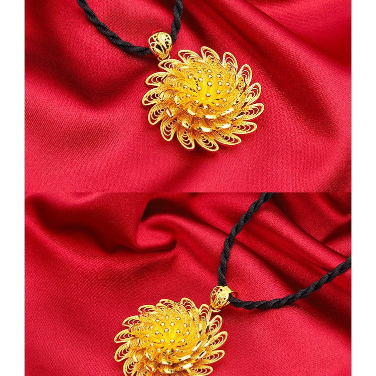 Kalung Liontin Bunga Besar Lapis Emas Emas Asli Kadar 375Gaya Korea Untuk Wanita