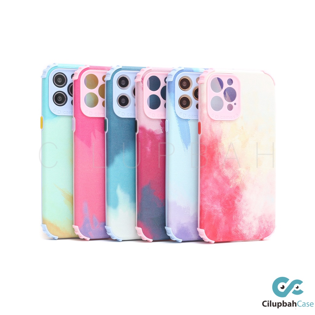 Gradient Leather WaterColor Square Soft Case Lens Cover (1) iPhone 6 7 8 SE 6+ 7+ 8+ X XR XS 11 12 MINI PRO MAX