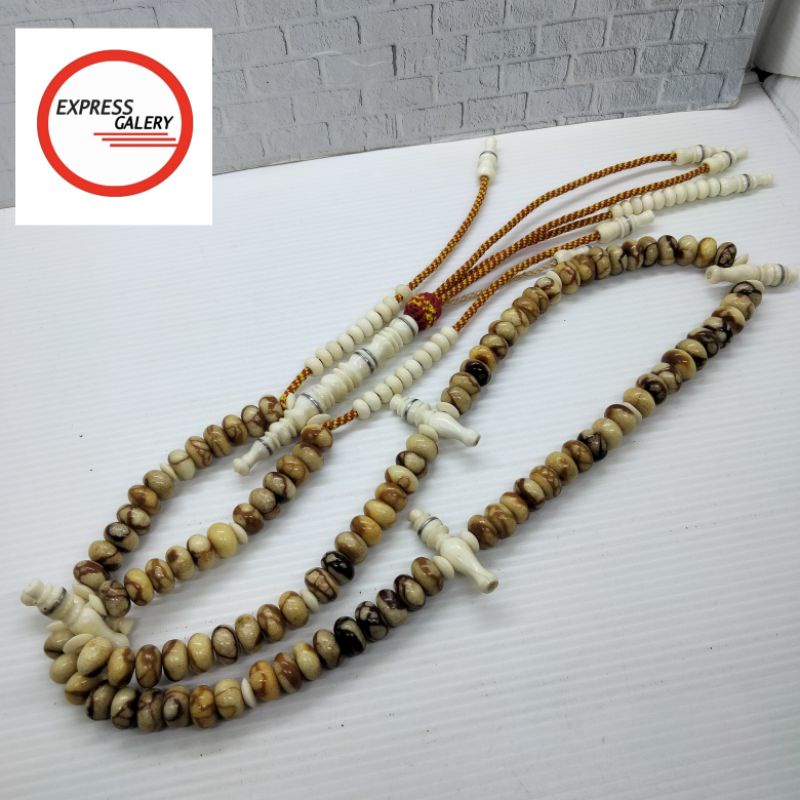 tasbih tijani batu Marjan putih berserat kombinasi tulang kerbau X32