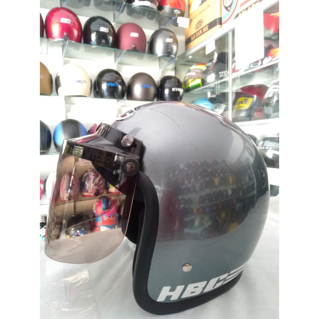 HBC Polos Helm Half Face Kaca Bogo Datar Original All Grey Glossy Standar KeamananSNICODKardusBubble