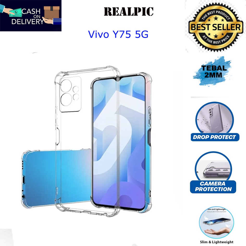 Case Vivo Y75 5G Casing Clear HD KETEBALAN 2MM BENING TRANSPARAN TPU Premium Softcase