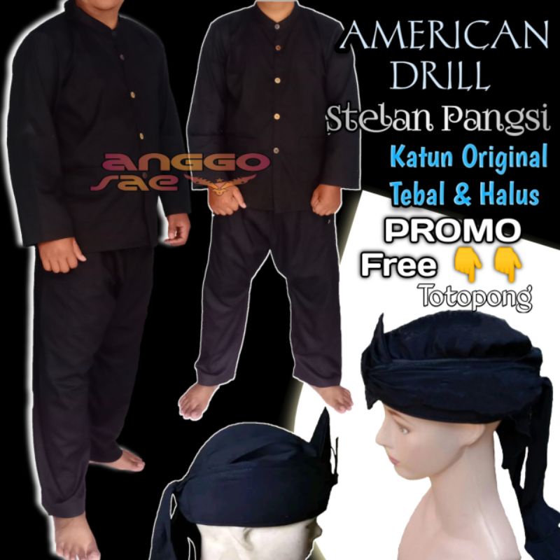 Stelan Baju Pangsi Original Bahan Katun Tebal American Drill Super Size Jumbo S M L XL XXL XXXL Promo free Totopong by anggosae