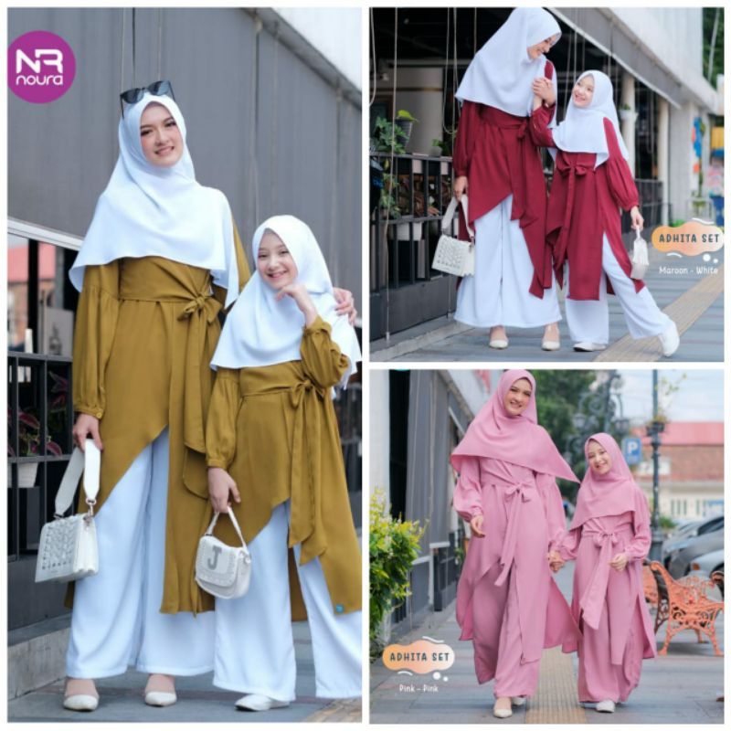 Adhita Set limited White Ori by Nubi Noura Setelan Kulot Tunik Muslim Wanita Couple Ibu Anak