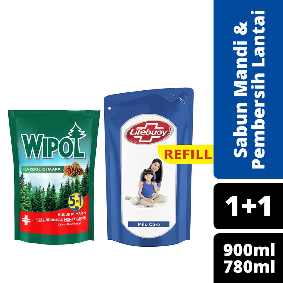 Lifebuoy Sabun Mandi Mild Care 900 Ml & Wipol Pembersih Lantai 780 Ml