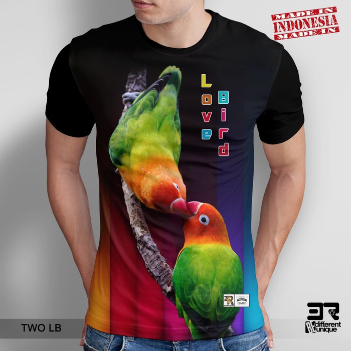 KAOS PRINT 3D DISTRO 3R UNISEX DEWASA & ANAK MOTIF H E W A N BURUNG KUCAU MANIA LOVEBIRD BIOLA ( TWO