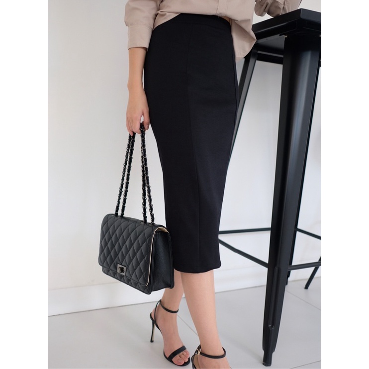 Kadaka B-0155 Midi Skirt Wanita Ban Pinggang Detail List
