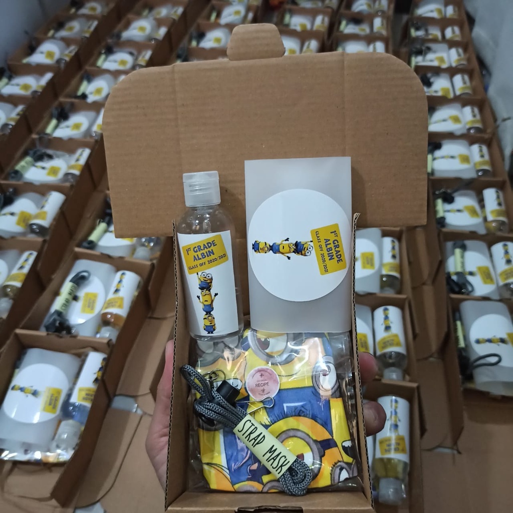 Souvenir ulang tahun anak new normal kit anak masker strap mask hand sanitizer pouch mask