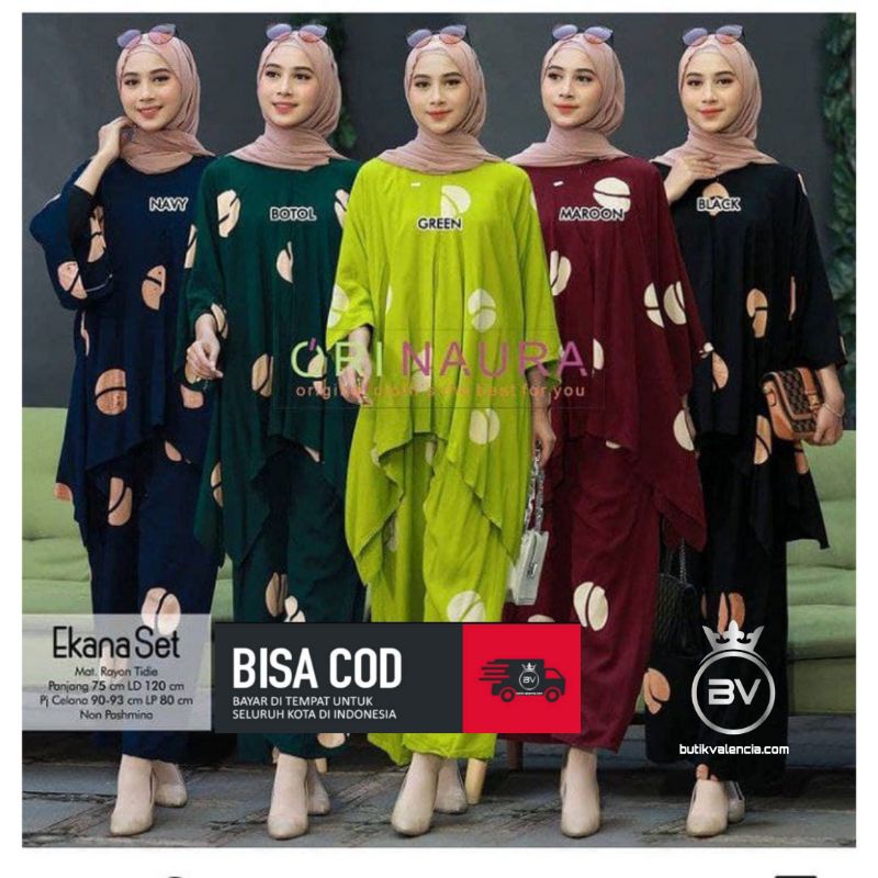 Lafa Set - One Set Wanita Rayon Premium Setelan Wanita Jumbo Waka waka Baju Wanita Batik Kekininan LD 120 cm