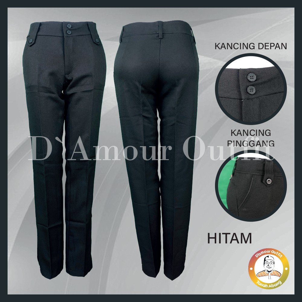 Celana Panjang Wanita kancing pinggang Polos  Pakaian Kerja Formal Kantoran Clana Bahan Cewek Kantor Dewasa Anak Motif Salur Garis Kotak Slim Fit Highwaist Baggy Pants Tartan Pinggang Karet Perempuan Korean Style Cewe Jumbo Big Size