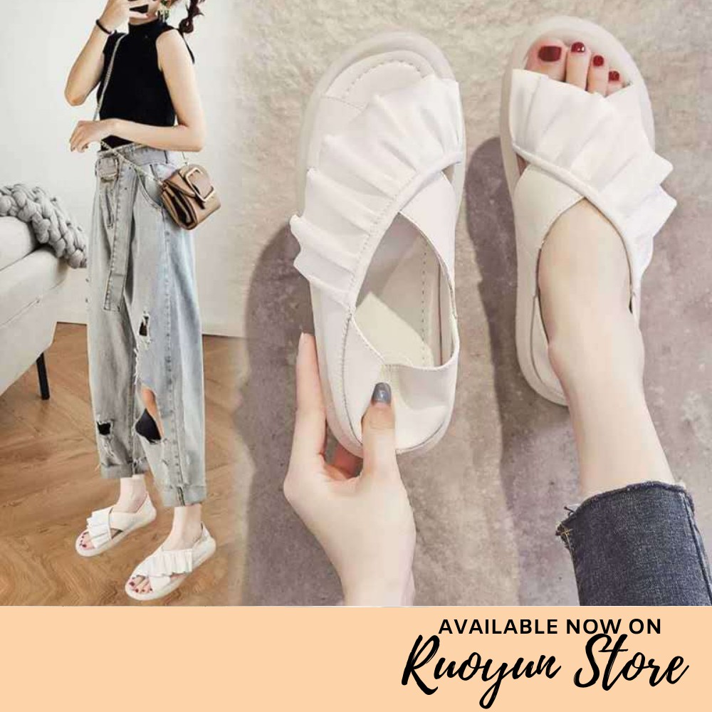 RYS - Comfy Ruffles Sandal Slip Korea Fashion Casual - Ori Import