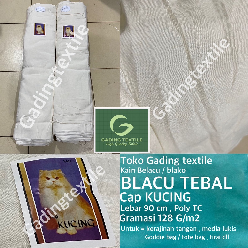 ( per 1 roll ) kain BLACU belacu blako katun putih Cap KUCING rollan lebar 90 cm bahan mitela tas totebag tote goodie bag pouch dekorasi dekor tirai hordeng gorden kerajinan tangan sulam embroidery waxing bulu ketiak kantong celana jeans sablon