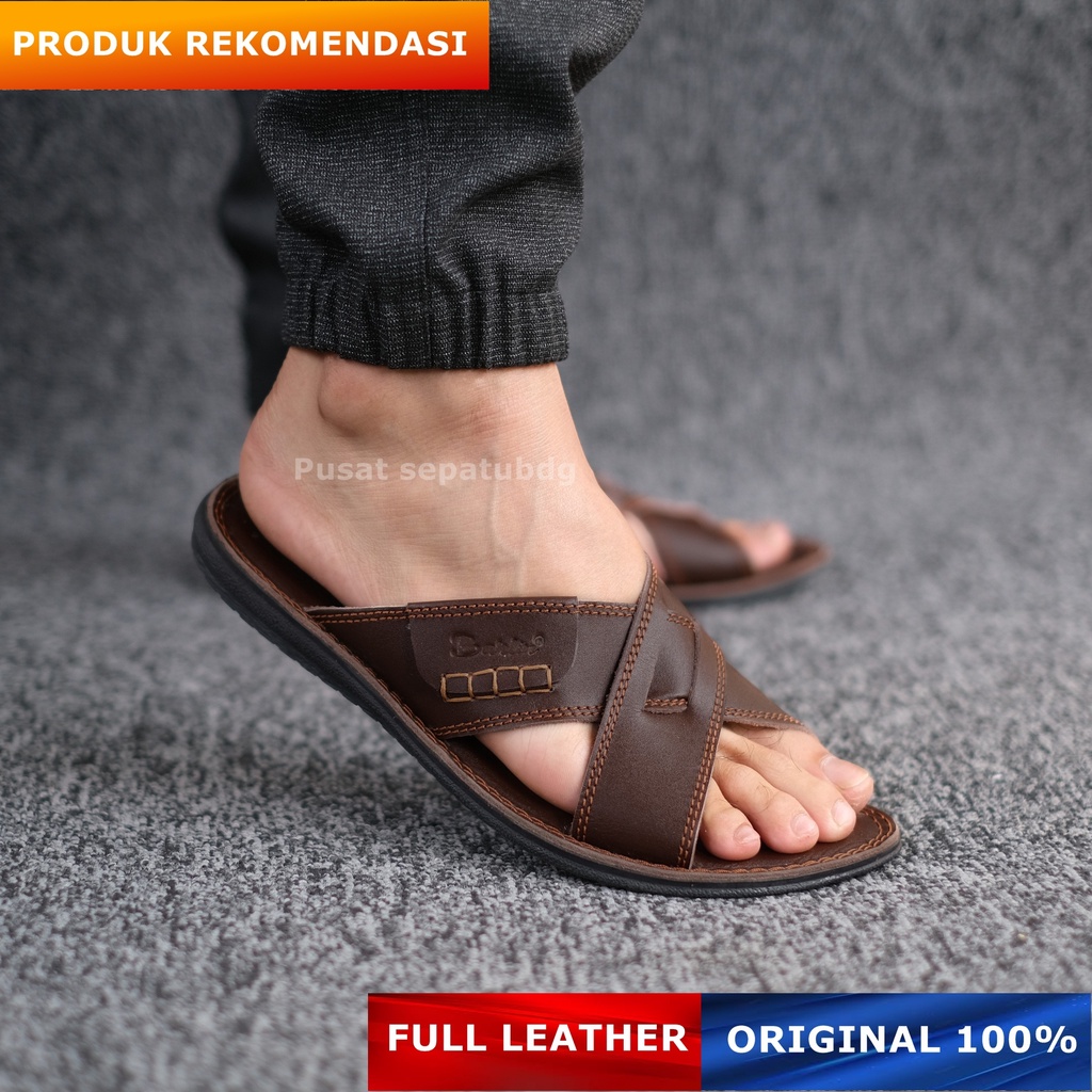 Sandal Kulit Pria Original Distro Kasual - Sendal Pria Full Kulit Distro Kekinian