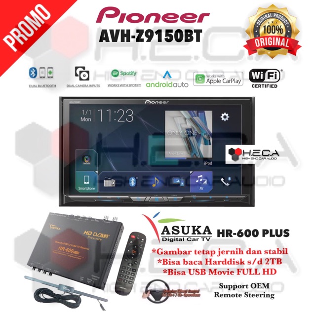 Pioneer AVH-Z9150BT Bluetooth Head Unit Double Din Tape Mobil + TV Tuner Digital ASUKA HR-600 PLUS
