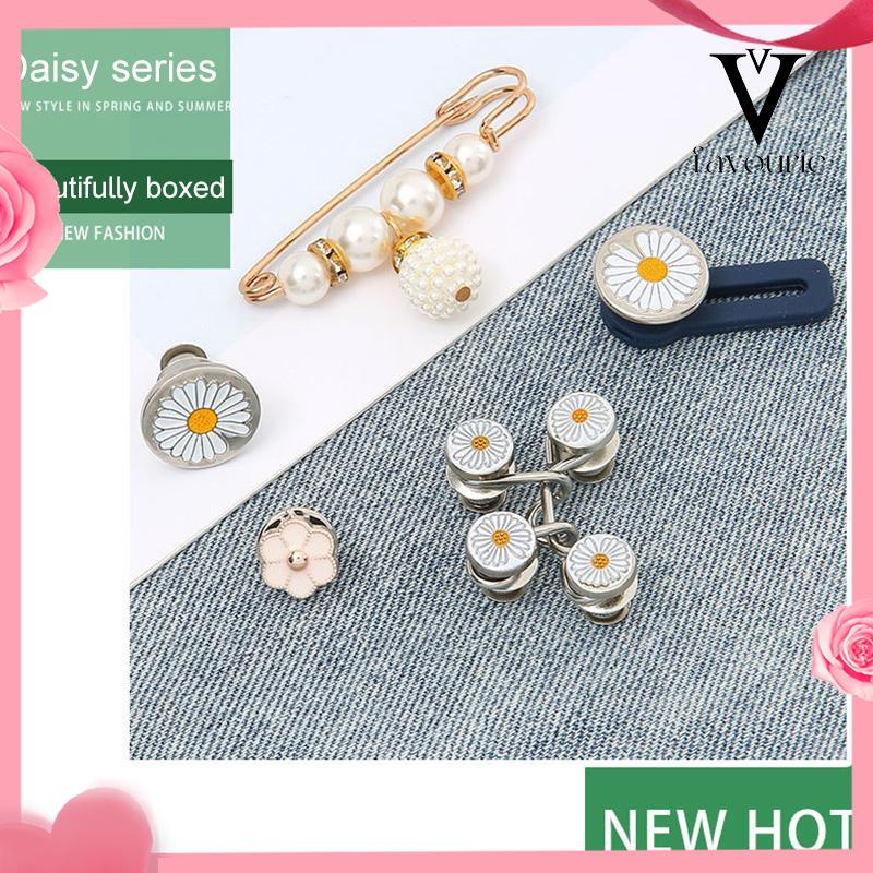 [COD]10 PCS Daisy Pattern Nail Gratis Dilepas Celana Denim Penyesuaian Pinggang Tombol Loga-FA