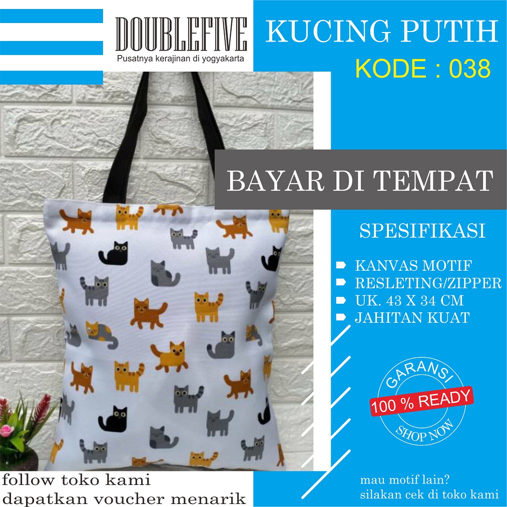 TOTE BAG WANITA TOTEBAG PRIA CANVAS MOTIF GOOD QUALITY WITH RESLETING KODE - 038