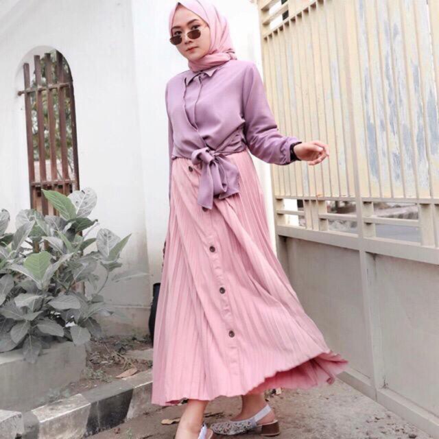 CUCI GUDANG!! POPPY POPY BUTTON SKIRT/ ROK PLISKET KANCING TERMURAH PREMIUM