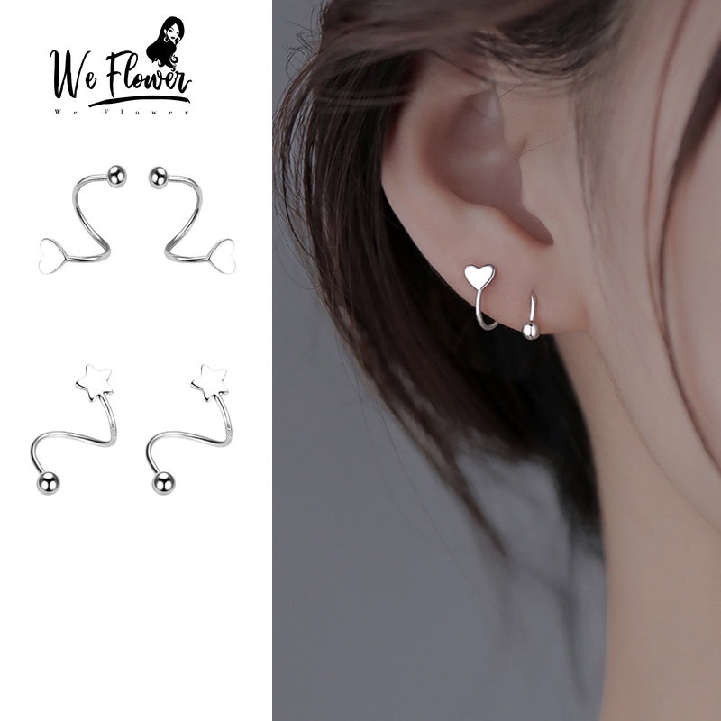 We Flower Anting Stud Klip Tindik Hypoallergenic Bentuk S Spiral Bintang Hati Bahan Stainless Steel Untuk Wanita