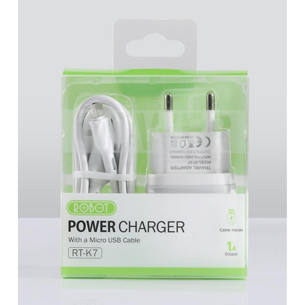 Travel Charger Robot 5V 1A Quick Charge RT-K7 Fireproof White Charger