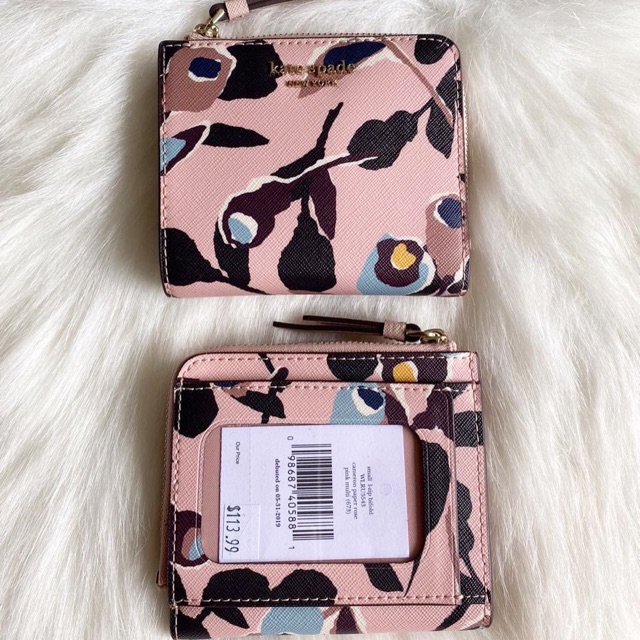 Kate Spade cameron small L zip bifold wallet paper rose pink