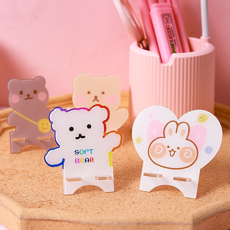 Colorful Cartoon Bear Heart Shape Acrylic Portable Miniature Phone Holder