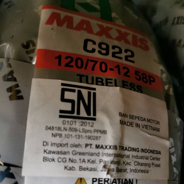 MAXXIS 120/70-12 C922 TUBELES BAN DEPAN/BELAKANG VESPA SPRINT GTS MATIC