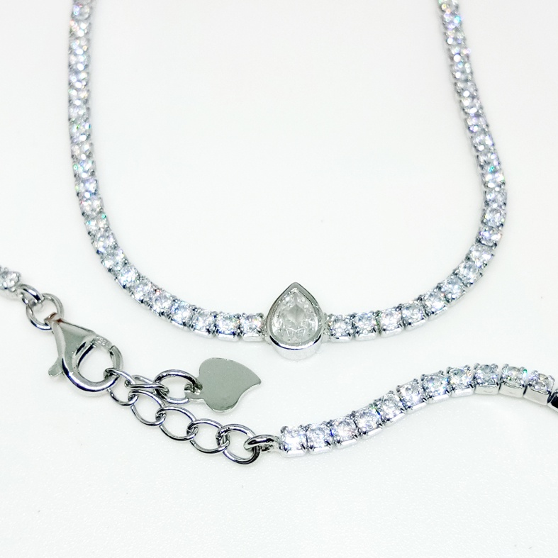 Gelang Tangan Solitare Mata Air Perak 925 Lapis Mas Putih - GT062 Anak Remaja Dewasa