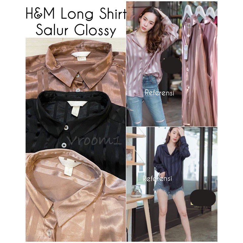 H&amp;M 4 jenis Kemeja Long Shirt Salur Glossy  Lalune Kantor Original Branded