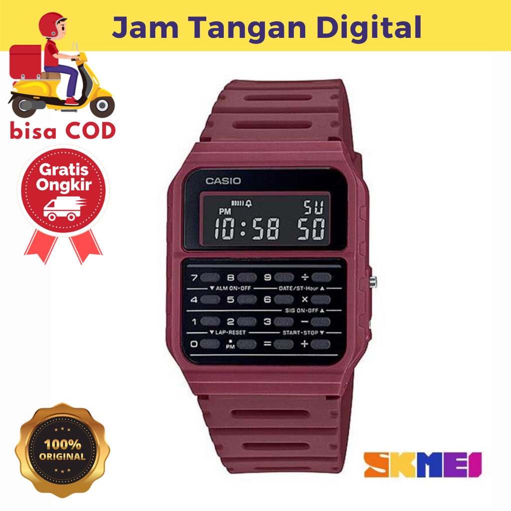 CASIO Jam Tangan Unisex Original Calculator Water Resistant 026 - Merah