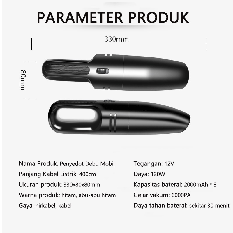 Vacuum Cleaner Mobil  Penyedot Debu vacum cleaner  Wireless 6000Pa  Ampuh Menyerap Debu Bandel /vakum cleaner/vacum cleaner