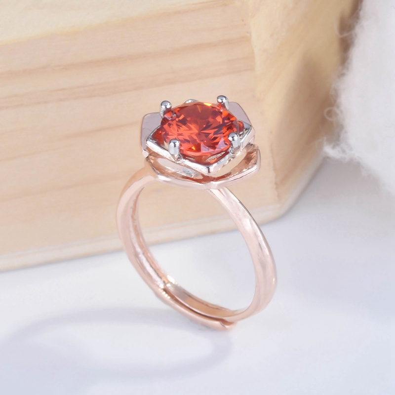 Fancyqube Cincin Adjustable Desain Bunga Mawar Warna Merah Bahan Cubic Zircon Aaa Untuk Wanita