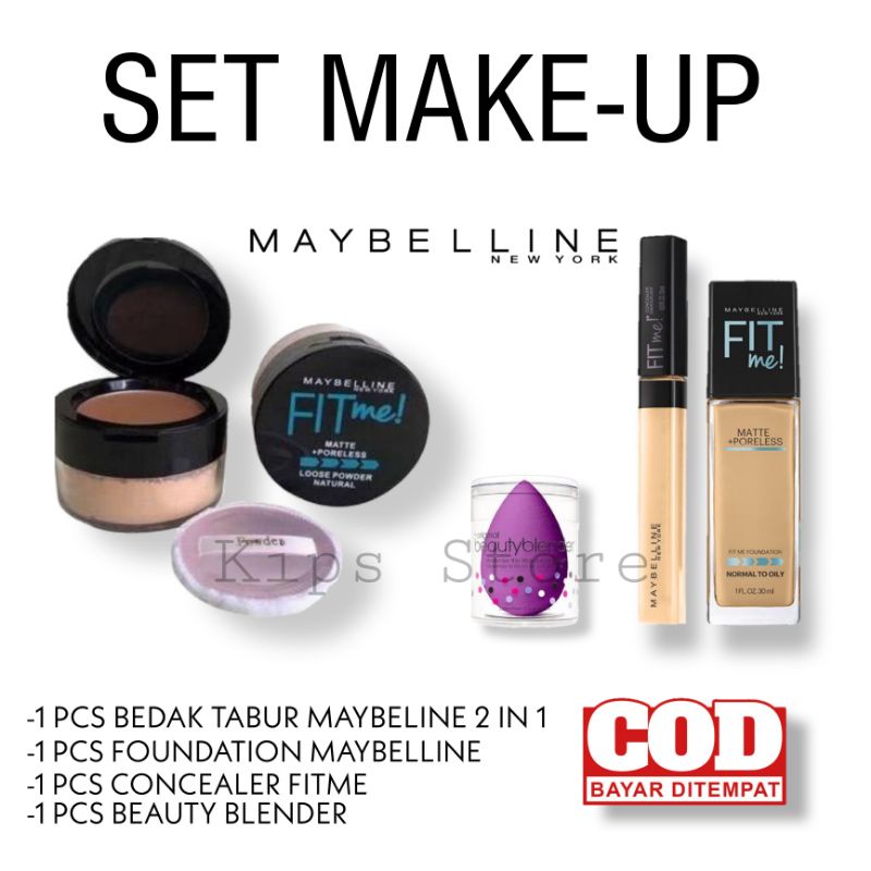 Paket Maybelline Make Up Foundation+Concealer Dan Bedak Tabur 2in1