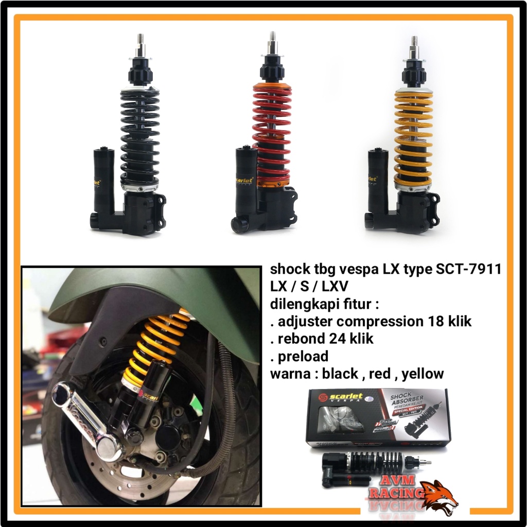 shock scarlet shockbreaker skok - shock depan vespa LX - shock vespa matic . harga 1 pcs / satuan