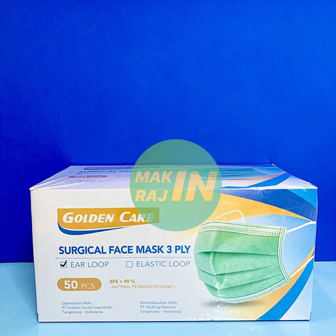Golden Care Earloop Mask 3 ply Surgical Isi 50 Masker - Tali - Lebar